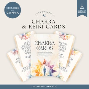 Tarjetas de Chakras y Reiki, Tarjetas Imprimibles de Chakras y Reiki de 5 x 7 Pulgadas, Juego de 30 Tarjetas para Sanación Energética, Meditación y Práctica Espiritual
