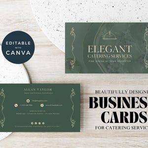 Caterer Firma Visitenkarte, druckbare Speisen und Getränke Biz Karte, Canva Visitenkarte Vorlage, sofortiger digitaler Download, doppelseitig