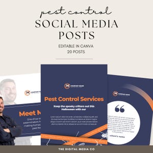 Pest Controller Social Media Posts, Pest Control Instagram Templates, Navy-Themed Canva Posts for Exterminators & Bug Removal Services