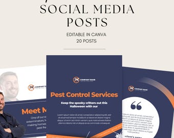 Socialmediaposts voor ongediertebestrijder, Instagram-sjablonen voor ongediertebestrijding, marineblauwe canvaposts voor verdelgers en bugverwijderingsservices