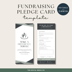Plantilla de tarjeta de compromiso de recaudación de fondos, formulario de caridad editable, eventos sin fines de lucro, folleto de donaciones para organizaciones sin fines de lucro imprimible, hoja de marketing para recaudación de fondos