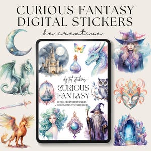 Curious Fantasy Digital Planner Stickers, Goodnotes Celestial Stickers, Png Witchy Woo Planner Stickers,  Dragon Stickers, Mystic Decos