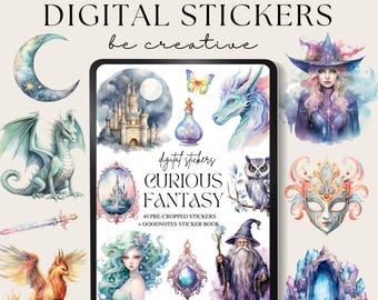 Adesivi per planner digitale Curious Fantasy, adesivi Goodnotes Celestial, adesivi per planner Png Witchy Woo, adesivi Dragon, Mystic Decos