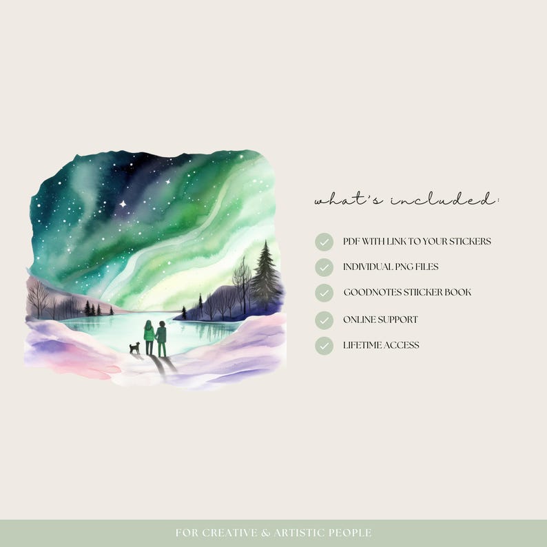 Aurora Borealis Stickers Digital Planner Stickers, Goodnotes Celestial