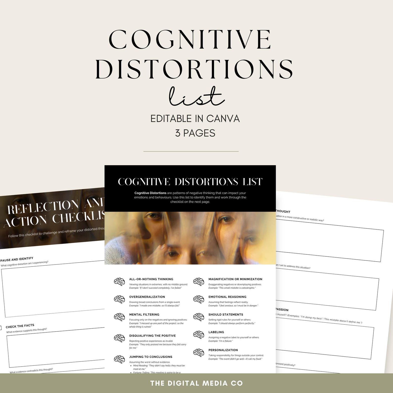 Cognitive Distortions List, Printable Mental Health Worksheet, 3-page ...