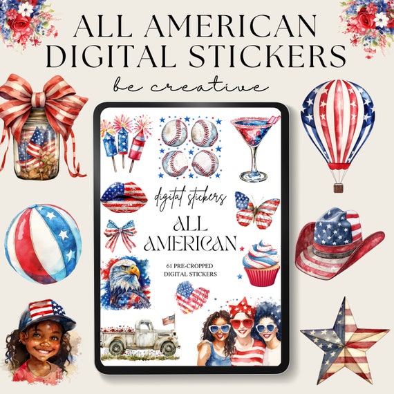 All American Digital Planner Stickers, 4th of July Stickers, Fourth of July Notability Pngs, America Goodnotes Stickers, Ipad Decor