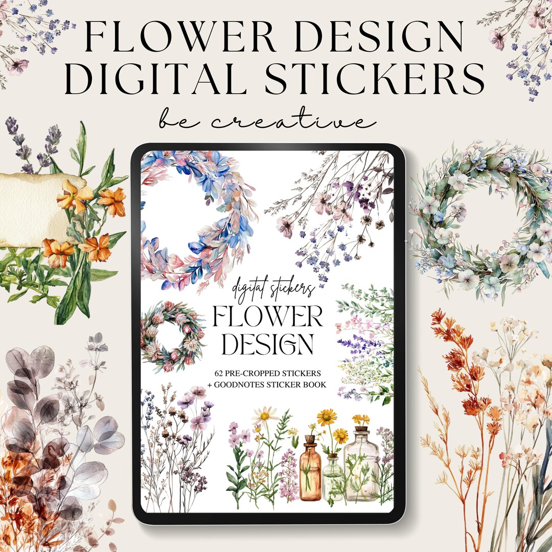Flower Design Digital Stickers, Goodnotes Spring Stickers, Plant ...