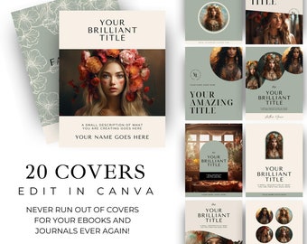 Book Covers, Canva Templates, Printable Magazine Title Page, Simple Cover Designs, Done-for-you Journal Cover Pages, Bundle of 20 covers