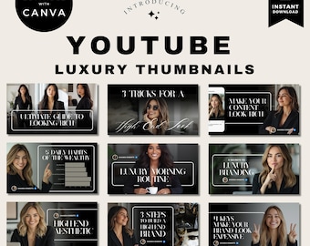 Luxury Youtube Thumbnails | 10 Black Aesthetic Templates | Editable Canva Thumbnails for YouTube Videos | Modern Youtuber Marketing