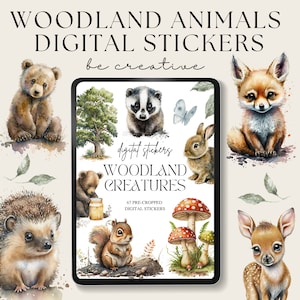 Digitale plannerstickers Woodland | Digitaal stickerboek | Goodnotes-stickers | Stickers bosdieren | Goodnotes-planner | PNG-ipad