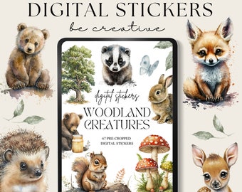 Woodland Digital Planner Stickers | Digital Sticker Book | Goodnotes Stickers | Forest Creatures Stickers | Goodnotes Planner | PNG Ipad