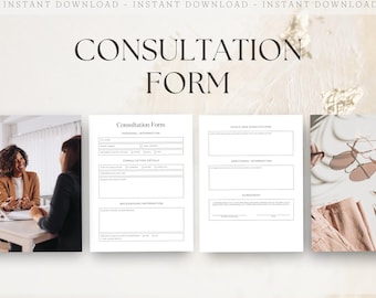 Modulo di consulenza modificabile per il cliente, modello per piccole imprese, download digitale Canva, stampabile per l'acquisizione del cliente, documento del salone, foglio di base