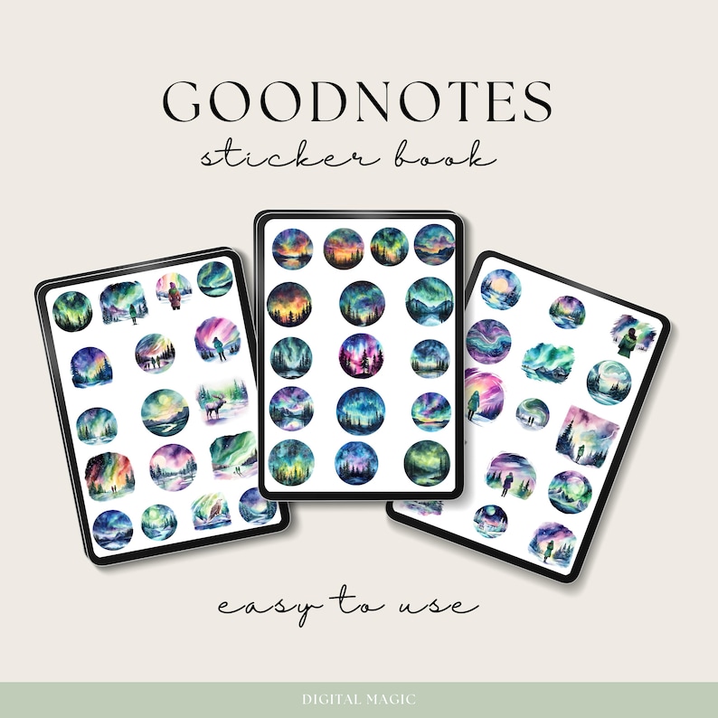 Aurora Borealis Stickers Digital Planner Stickers, Goodnotes Celestial