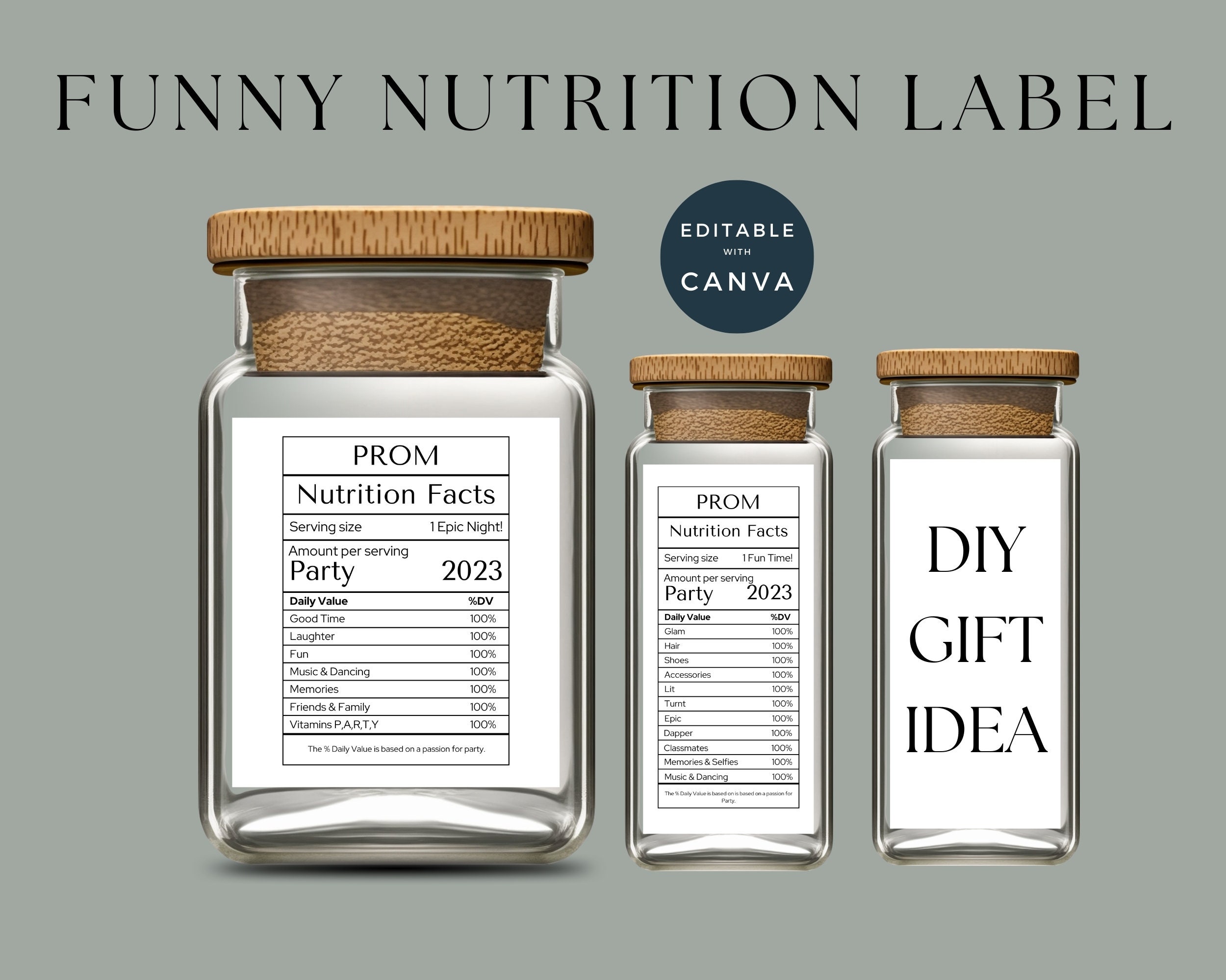 Prom Nutrition Facts Printable DIY Present Canva Templates - Etsy