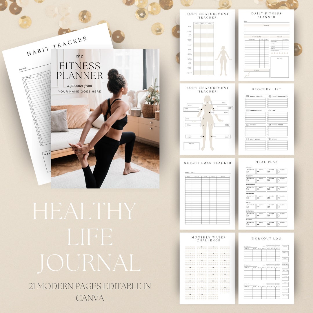Digital Fitness Journal Canva Template, Healthy Life Journal Template, Fitness Journal Ebook