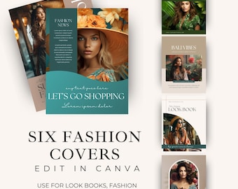 Ebook Fashion Covers, Canva Templates, Editable Journal Title Page, Dust Jacket Designs, Done-for-you Magazine Cover Pages, Five Covers Set