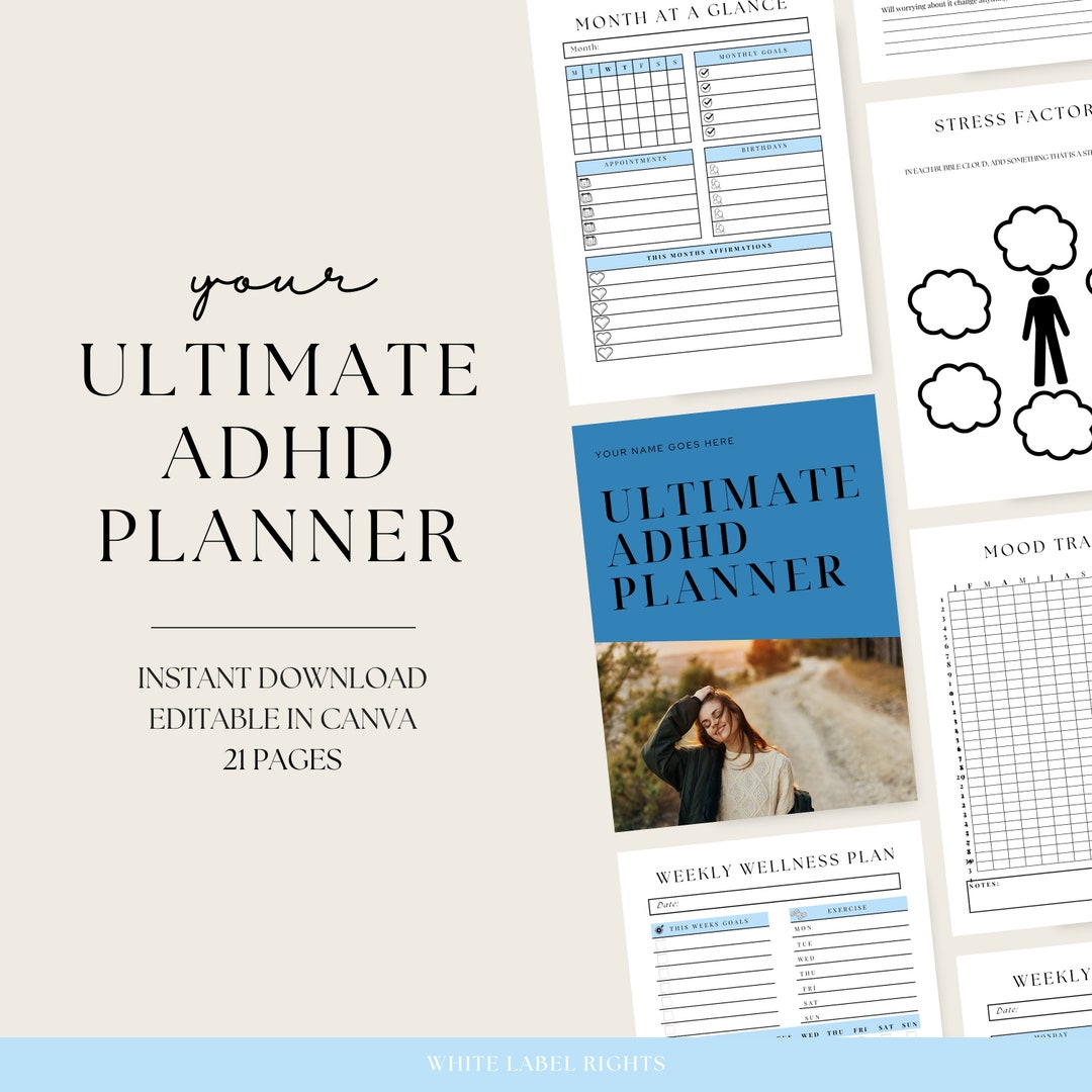 Mental Health for ADHD Planner, Simple Planner Digital Download, Canva ...