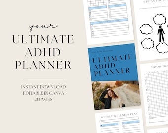 Mental Health For ADHD Planner, Simple Planner Digital Download, Canva Templates Planner, Digital Download Planner Canva, Planner Bundle