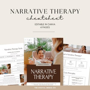 Cheatsheet voor narratieve therapie, afdrukbare therapiegids, tool voor geestelijke gezondheid, counselinghulpmiddel, werkbladen voor therapeuten, pdf-bestand direct te downloaden