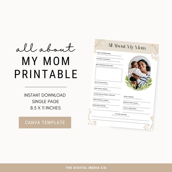 All About Mom Printable | Mom Gift | Mother'S Day Activity | Instant Download | Mother'S Day Printable | Mothers Day Activity