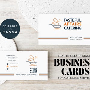 Caterer Firma Visitenkarte, druckbare Speisen und Getränke Biz Karte, Canva Visitenkarte Vorlage, sofortiger digitaler Download, doppelseitig