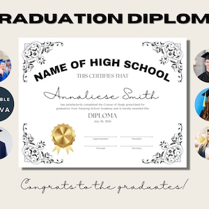 High School Diploma Template, General Equivalency Diploma, Editable Canva Diploma, Education Certificate, Printable Homeschool Diploma