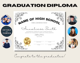 High School Diploma Template, General Equivalency Diploma, Editable Canva Diploma, Education Certificate, Printable Homeschool Diploma
