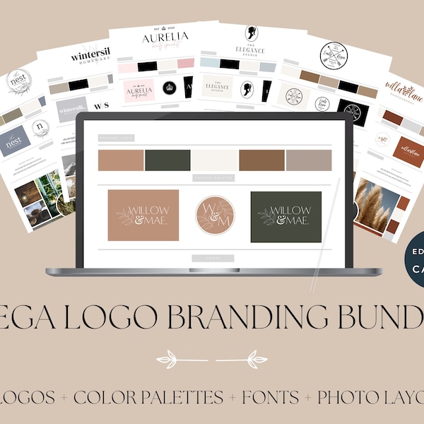 Editable Logo Brand Bundle, Canva Logo Pack, Canva Brand Board For Small Businesses, Logo Design and Branding Kit, Vision Branding Boards