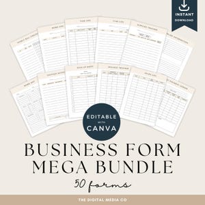 Bundel met Canva Business Forms, bewerkbare sjablonen voor facturen, digitale downloads, brandingpakket voor succes van kleine bedrijven, afdrukbaar