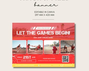 Modello modificabile per striscioni di atletica leggera - Striscioni sportivi stampabili per eventi scolastici, decorazioni per gare di atletica leggera, download digitale Canva