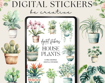 House Plant Sticker, Cropped Png Files, House Plants Clipart, Potted Plant Embellishment, Functional Ipad Planning, Journal Sticker Kit