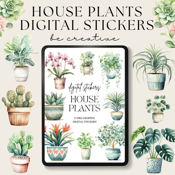 House Plant Sticker, Cropped Png Files, House Plants Clipart, Potted Plant Embellishment, Functional Ipad Planning, Journal Sticker Kit