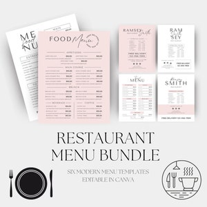 Plantilla de menú de restaurante Canva / Descarga instantánea de cantina / Descarga digital / Menú de cafetería imprimible / Colección de menús editables / Comida rápida