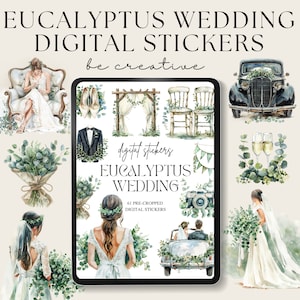 Eukalyptus Hochzeit Digitale Planer Aufkleber, Hochzeitstag Goodnotes Aufkleber, Notability Brautplaner, Png Aufkleber, Bride-to-Be Download