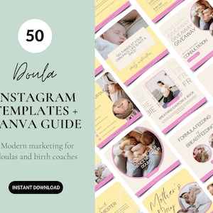 Yellow Doulas Insta Templates, Midwife Content, Birth Coaching Social Media Posts, Doula Canva Templates, Prenatal Nurse Marketing