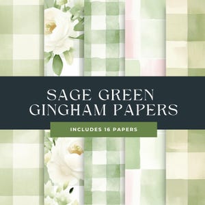 Sage Green Gingham Pattern Digital Paper, Seamless Patterns, Pastel Scrapbook Backgrounds, Farmhouse Printable, Green Checkered Download