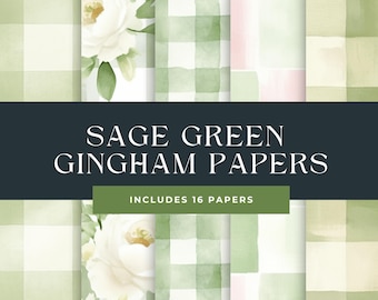 Salbei Grün, Gingham Muster, Digitales Papier, Nahtlose Muster, Pastell Hintergründe, Bauernhaus zum ausdrucken, Grün kariert Download