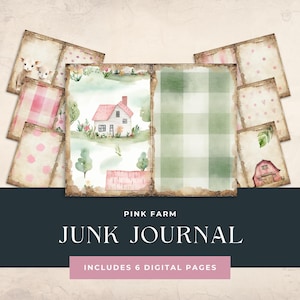 Pink Farm Junk Journal Kit Mixed Media, Farmer Scrapbook Resource, Cottagecore Digital Download, Paper Crafts, Country Cottage Printable