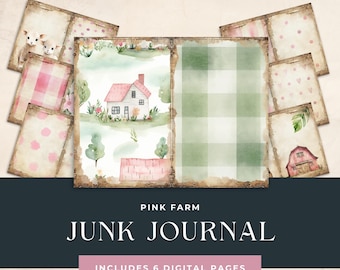 Pink Farm Junk Journal Kit Mixed Media, Farmer Scrapbook Resource, Cottagecore Digital Download, Paper Crafts, Country Cottage Printable