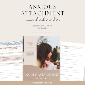 Anxious Attachment Worksheet, Therapy Work Sheet PDF for Healing Attachment Issues, Self-Awareness and Emotional Growth, Canva Template