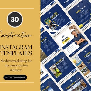 Plantilla de Instagram de empresa de construcción, publicaciones de trabajadores, contenido de contratistas, marketing de bienes raíces, redes sociales de Canva Builder