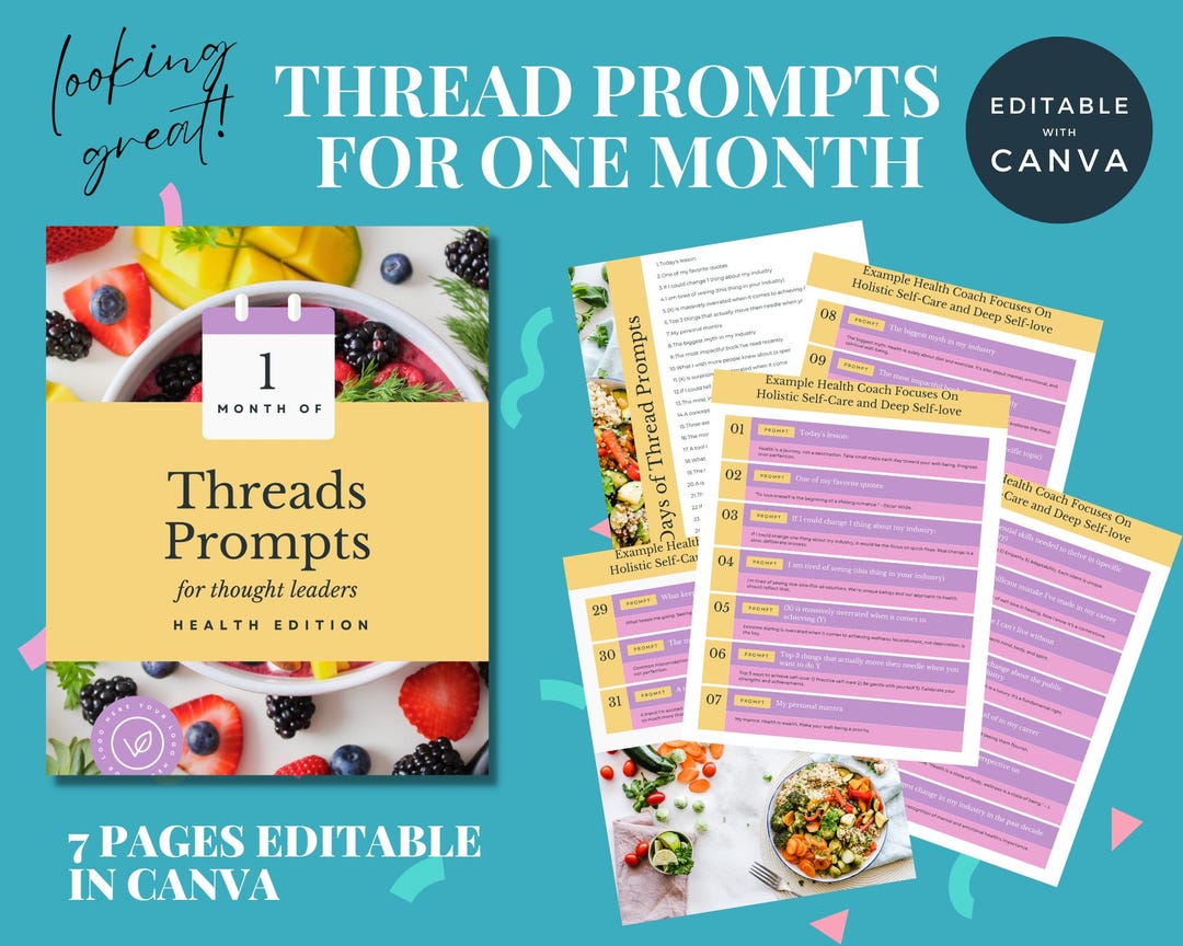 Thread Prompts Canva Template, 30 Day Content Prompt Pack, Threads ...