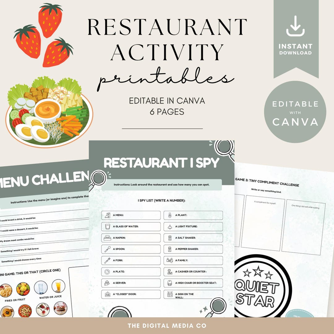 Restaurant Activity Pages Restaurant Activity Printable for Kids - Etsy