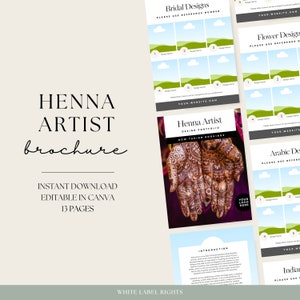 Brochura do artista Henna, documento comercial profissional Mehndi, lista de preços, folheto da empresa indiana, modelo de design, download instantâneo, editável