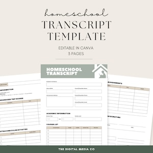 Homeschool Transcript, Canva Template for Homeschooling, Educational Printable, Student Record Form, Home School Document, Teacher Sheet