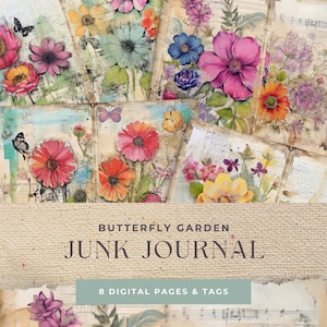 Butterfly Garden Junk Journal, Horizontal Filler Pages, Landscape Papers, Digital Junk Journal, Printable Papers, Art Supply Kit