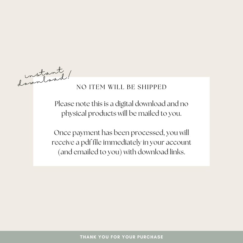May include: A digital download announcement with the text "instant download!" and "NO ITEM WILL BE SHIPPED". The text explains that it is a digital download and will be emailed after purchase.