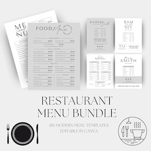Modelo de menu de restaurante Canva | Download instantâneo de refeições requintadas | Download digital | Menu para impressão | Pacote de alimentos editável | Preço gastronômico