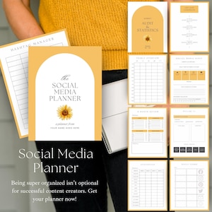 Social Media Planner, Content Creator Template, Social Media Content Planner Canva, Editable Social Media Planner, Yellow Journals
