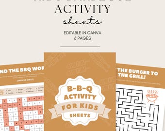 Kids BBQ Activity Sheets Printable | Fun Backyard BBQ Games for Kids | Summer Party Activity Pages | Canva Template Instant Download